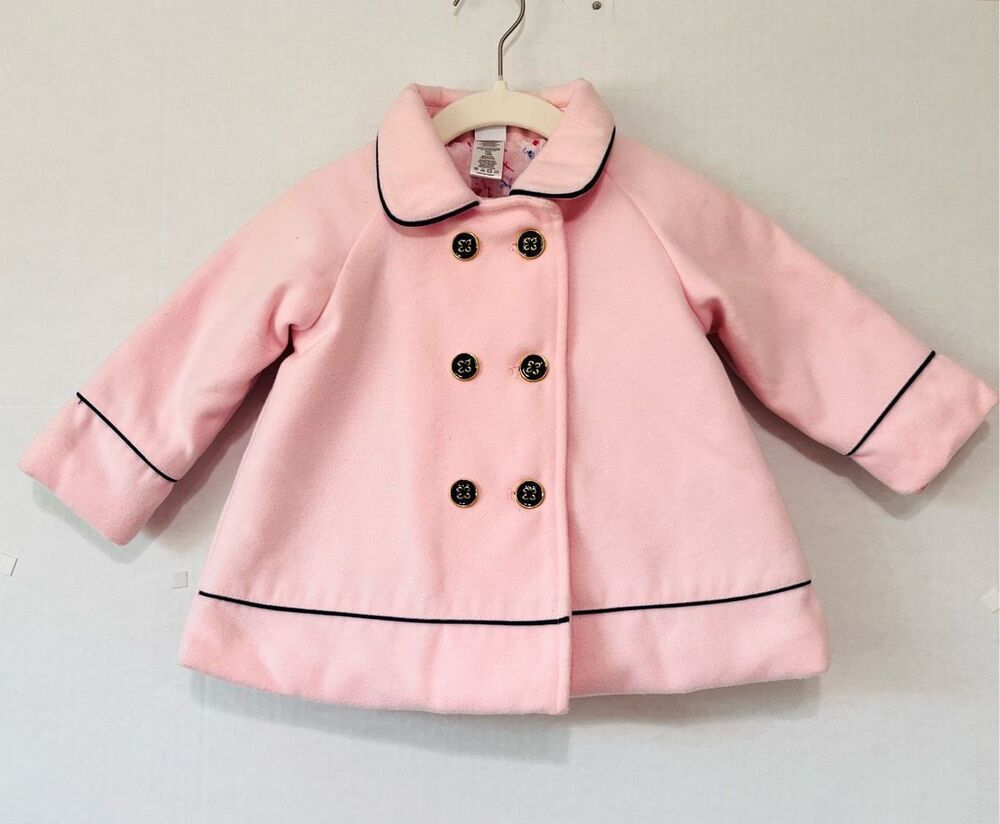 Little Me Coat  Pink With Navy Trim  Sz 12m   EUC